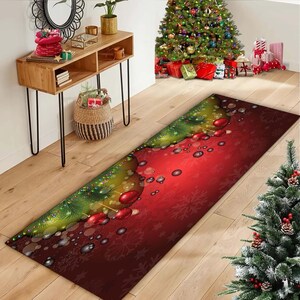 Alfombra navideña para pasillo, alfombra navideña para invierno, acogedora alfombra roja, decoración de copos de nieve, decoración navideña para el hogar, regalo festivo para decorar el suelo.