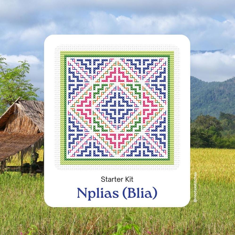 Hmong Cross Stitch Kit: Paj Ntaub Embroidery | Nplias (blia