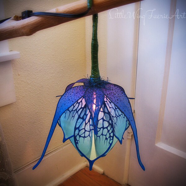 Wild Blue Lily Silk Hanging Light