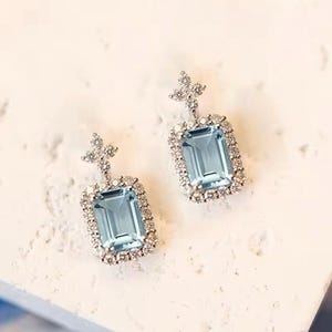 Something Blue: Exquisite Cubic Zirconia Bridal Earrings | Elegant Bridal Jewelry | Aquamarine Earrings