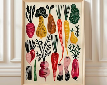 Kitchen Wall Art, Vegetable Botanical Print | Scandinavian Farmhouse Decor, Kitchen Print