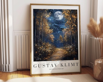Gustav Klimt-affisch, Månbelyst skog, Klimt-jugendtryck, naturkonst, Gustav Klimt, väggdekor, blomsterkonst, presentidé, konstgåva