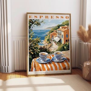 Espresso Coffee Art Poster, Vintage Italian Cafe Wall Art, Coffee Poster, Retro Coffee Art, Food and Drink Poster, Kitchen Decor