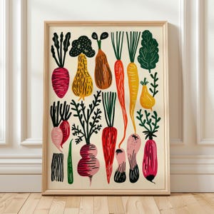 Colorful Vegetable Wall Art Print, Modern Kitchen Poster, Scandinavian Food Illustration, Farmhouse Kitchen Decor, Healthy Food Art