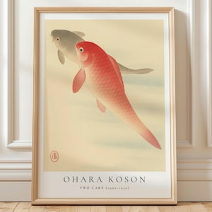 Japanischer Koi-Kunstdruck im Holzschnittstil von Ohara Koson | Archivpapier | Verschiedene Größen Bild 1