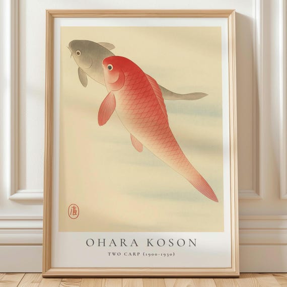 Japanese Koi Fish Art Print, Ohara Koson Woodblock Style | Archival Paper | Multiple Sizes