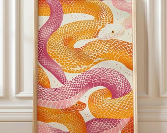 Snake Wall Art, Pink Orange Graphic | Contemporary Print | Multiple Sizes