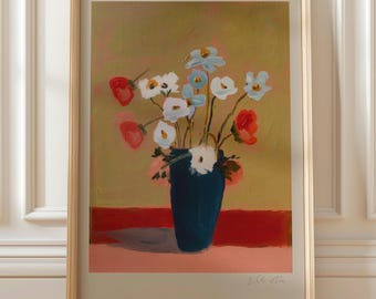 Abstrakte Blumen Stillleben Kunstdruck, moderne botanische Illustration
