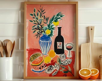 Mediterranean Kitchen Print, Still Life Food Art Poster