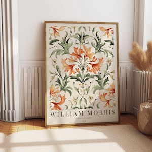 William Morris Honeysuckle Print – Vintage Floral Wall Art, Arts & Crafts Poster, Botanical Decor, Aesthetic Nature Artwork, Victorian Home