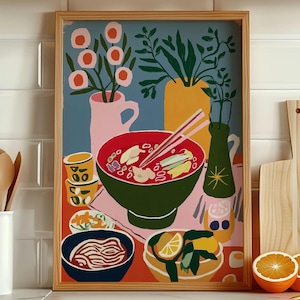 Japanese Ramen Print, Colorful Modern Kitchen Art | Fine Art Paper | Multiple Sizes image 1