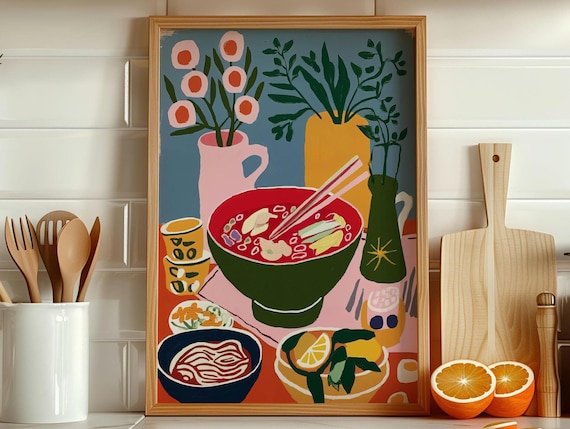Japanese Ramen Print, Colorful Modern Kitchen Art | Fine Art Paper | Multiple Sizes