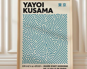 Yayoi Kusama Exhibition Giclée Print, Modern Blue Japanese Art