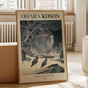 Ohara Koson Art Print – Japanese Woodblock Poster – Snipes at the Shore 1926 – Vintage Bird Exhibition Art – Gallery Wall Home Decor