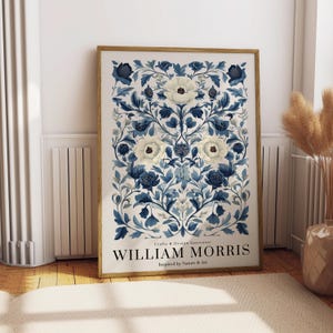 Botanische wanddecoratie: William Morris Blue Floral, vintage stijl | Print
