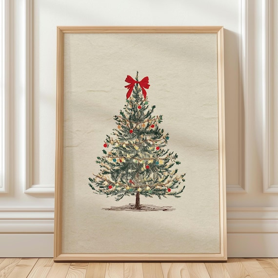 Vintage Holiday Art, Serene Christmas Tree | Premium Fine Paper | Archival Pigment Ink