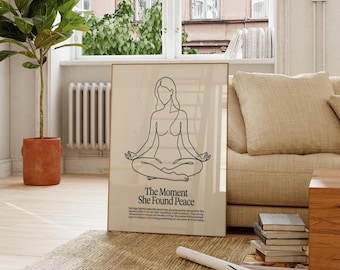 Yoga Line Art Print, Meditation Pose, Calming Wall Decor
