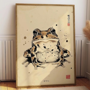 Lámina artística de rana japonesa, póster vintage de sapo ukiyo-e, decoración asiática