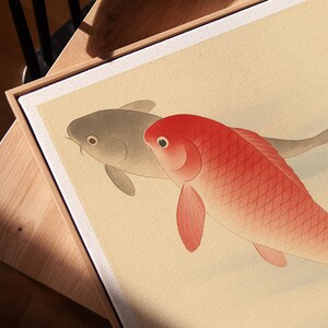 Japanischer Koi-Kunstdruck im Holzschnittstil von Ohara Koson | Archivpapier | Verschiedene Größen Bild 8