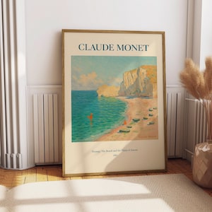 Lámina artística de la playa de Claude Monet – Arte mural costero – Póster impresionista francés vintage – Reproducción de pintura de Monet – Decoración de pared para galería