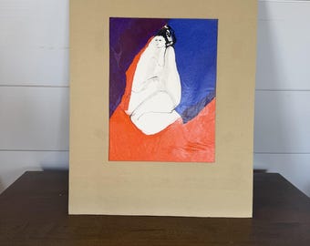 1967 Mid-Century Mixed Media Collage – Abstract Figure, Tissue Paper Art