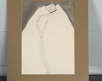 Original 1967 Mid-Century Minimalist Figurative Mixed Media Painting