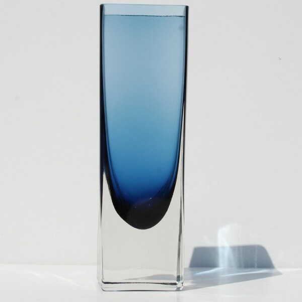 Vintage Mid Century Modern Italian Murano Art Glass Sommerso Blue Cased Glass Vase