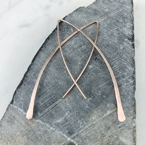 Handmade 14k Rose Gold Filled Threader Earrings: Hammered Arc Drops