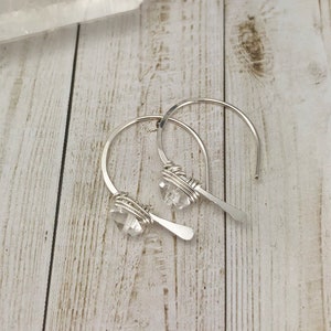 Silver Arch Earrings with Herkimer Diamonds, arch earrings, threaders, boho earrings, delicate jewelry, silver arches