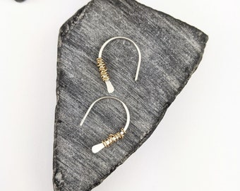 Sterling Silver Horseshoe Earrings with Gold Wrap: Mixed Metal Threaders