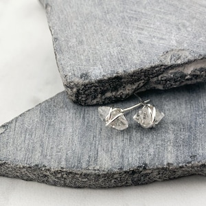 Sterling Silver Herkimer Diamond Stud Earrings: Raw Crystal Post Earring