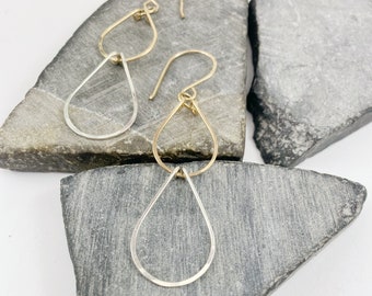 Sterling Silver Hammered and Gold Wire Wrapped Geometric Diamond Earring,  minimalist earrings, delicate earrings, threader earrings,