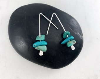 Silver Turquoise Triangle Stick Earrings, silver threader, turquoise earrings