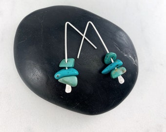 Sterling Silver Turquoise Threader Earrings: Handmade Triangle Stick Design