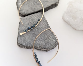 14K Gold Threader Earrings with Freshwater Pearls , gold wrapped, threaders, minimalist earrings, dainty earrings, open hoops