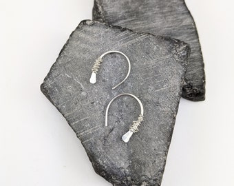 Sterling Silver Horseshoe Threader with Silver Wrap, minimalist earrings, delicate earrings, open hoops, huggie hoop earrings, tiny hoops