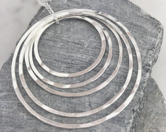 Sterling Silver Five Circle Necklace, hammered circle necklace, karma necklace, circle necklace, eternity necklace, family necklace