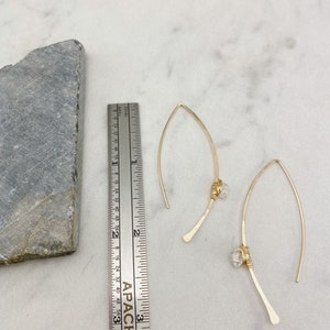 Hammered Gold Threader Earrings with Herkimer Diamonds, minimalist earrings, delicate earrings, gold earrings, open hoops image 5