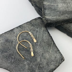 Gold Horseshoe Threader with Silver Wrap, minimalist earrings, mini earrings, mixed metal earrings, open hoops, huggie hoop earrings