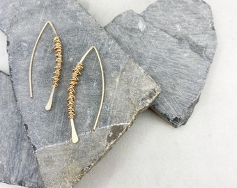 Hammered Gold Boho Threader Earrings with gold wire wrap, minimalist earrings, delicate earrings, threader earrings, open hoops