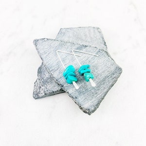 Silver Turquoise Triangle Stick Earrings, silver threader, turquoise earrings image 5