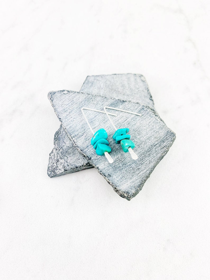 Silver Turquoise Triangle Stick Earrings, silver threader, turquoise earrings image 5