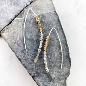 Sterling Silver Threader Earrings: Mixed Metal Boho Arc Earrings