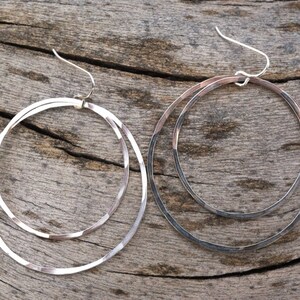 Large Sterling Silver Double Hoop Earrings, silver hammered earrings, circle jewelry, lightweight hoops, delicate earrings image 2