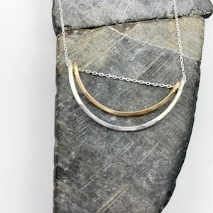 Mixed Metal Rainbow Necklace, Open Circle Pendant, Moon Necklace, Dainty Necklace, Arch Necklace, Mixed Metal Necklace