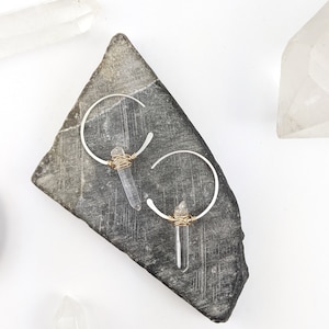 Hand-Forged Crystal Spike Hoop Earrings: Sterling Silver with 14k Gold Fill