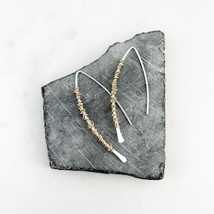 Boho Sterling Silver Threader Earrings: Gold Fill Accent, Minimalist Hoops