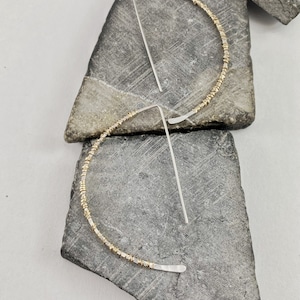Sterling Silver and Gold Wrapped Half Moon Threader Earrings, Hammered  Threader, minimalist earrings, delicate earrings, open hoops