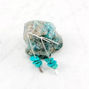 Silver Turquoise Triangle Stick Earrings, silver threader, turquoise earrings image 3