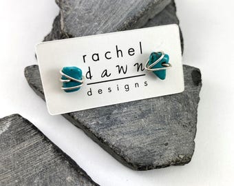 Sterling Silver Turquoise Stud Earrings: Handmade Gemstone Posts